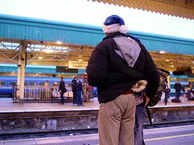 Christmas drinkers at Cardiff Central station, Christmas Eve 2003, south Wales photos