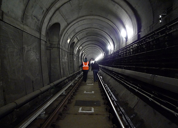 A walk through the Thames tunnel, connecting Rotherhithe and Wapping, built by Marc Brunel and Isambard Kingdom Brunel, March, 2010