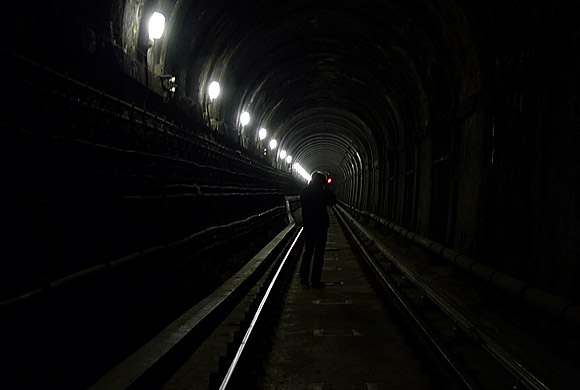 A walk through the Thames tunnel, connecting Rotherhithe and Wapping, built by Marc Brunel and Isambard Kingdom Brunel, March, 2010