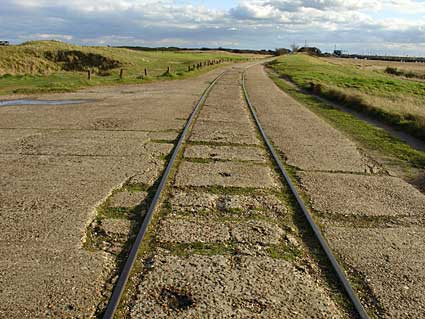 Surviving line, Rye and Camber tramway, Sussex, England