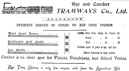 Handbill, Rye and Camber tramway, Sussex, England