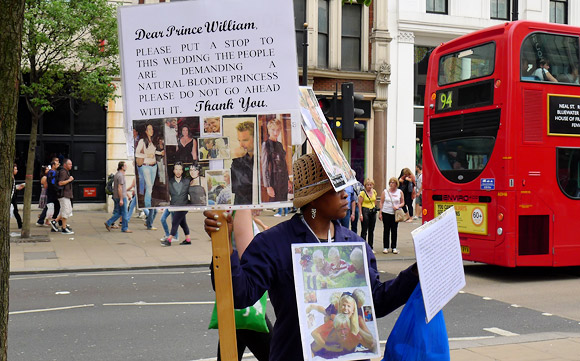 The oddest anti-royal wedding protest of the lot, Oxford Street
