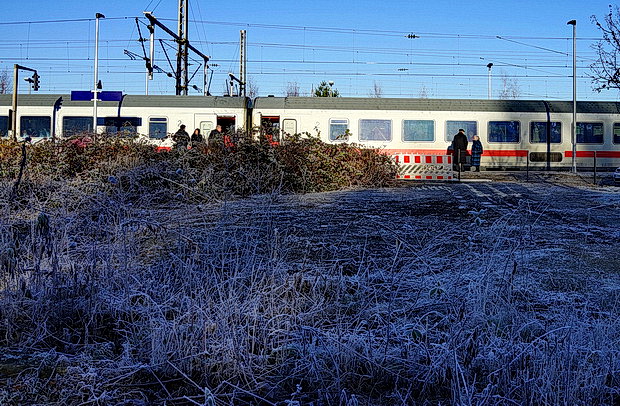 Crossing a chilly border: Bad Bentheim station in winter, Germany