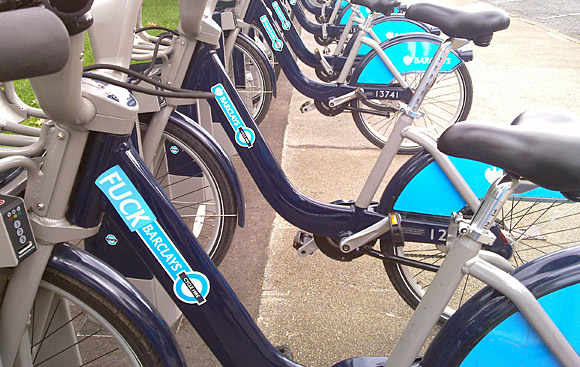 Barclays Cycle Hire bikes get subverted with anti-Barclays message