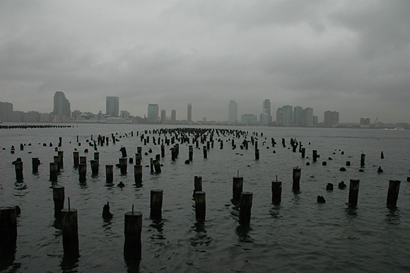 Battery Park, New York in the rain