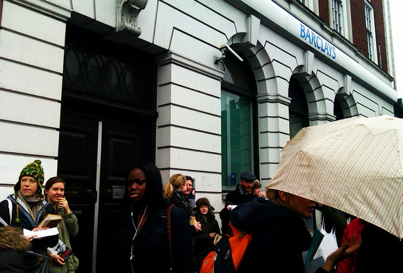 Barclays Bank Brixton closed down by UKUncut protesters