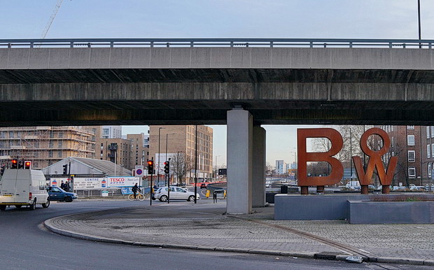 Bow to Hackney Wick canalside walk: barges, street art, buildings and twilight, Feb 2019