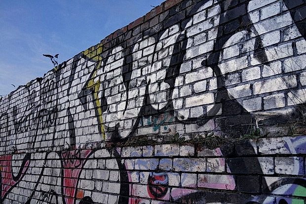 Bow to Hackney Wick canalside walk: barges, street art, buildings and twilight, Feb 2019
