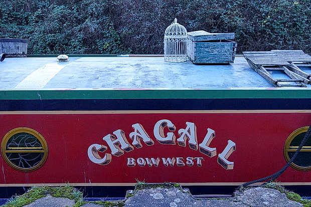 Bow to Hackney Wick canalside walk: barges, street art, buildings and twilight, Feb 2019