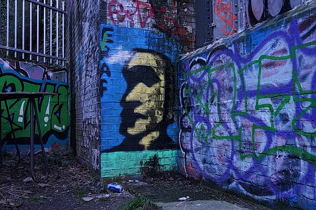 Bow to Hackney Wick canalside walk: barges, street art, buildings and twilight, Feb 2019