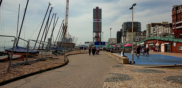 Brighton's i360 tower under construction, Brighton, England, July 2015