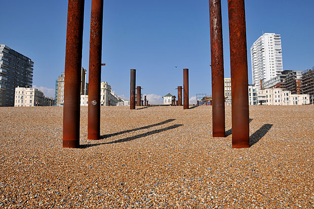 The remains of West Pier on Brighton beach, Brighton, East Sussex, April 2012