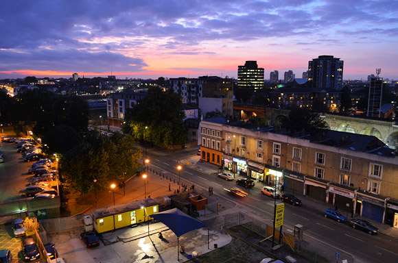 Brixton - autumnal sunset over Coldharbour Lane