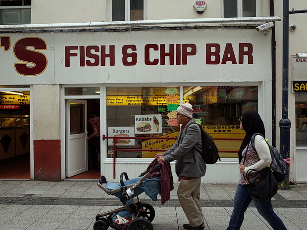 Cardiff street scenes: religious rows, sand dogs and Chip Alley, Wales, August 2015