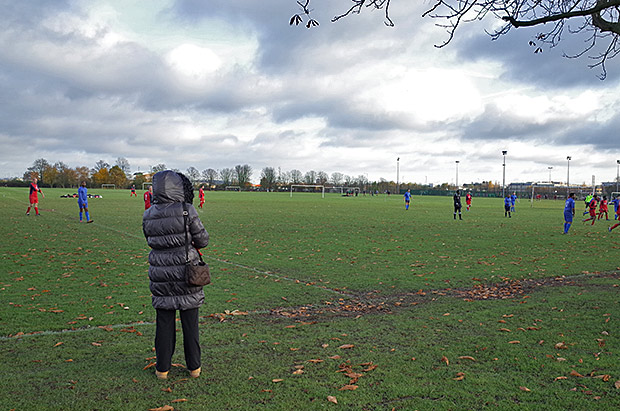 A winter's Saturday afternoon on Enfield Playing Fields, north London, November 2013