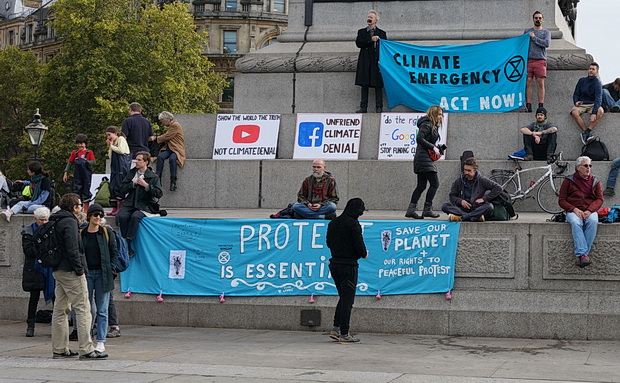Extinction Rebellion activists defy government protest ban and pack out Trafalgar Square in London, 16th Oct 2019