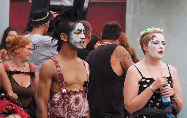 Faces of Boomtown Fair, music festival near Winchester, England, August 2014