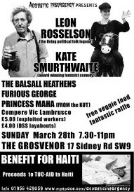 Benefit tonight: Acoustic Insurgency benefit for TUC-AID Haiti appeal