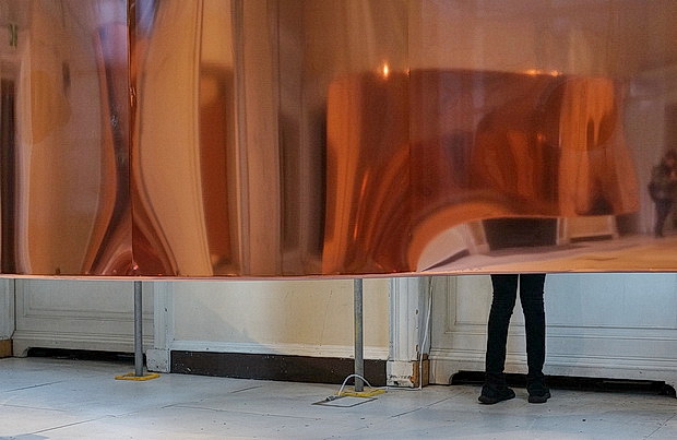 Hannah Perry: Gush - subwoofers and shimmering copper, Somerset House, London