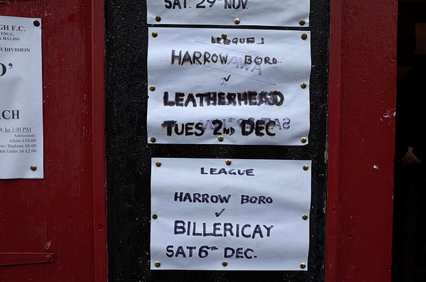 The hand-painted signs of Harrow Borough FC, north London, Sat 22nd November 2014