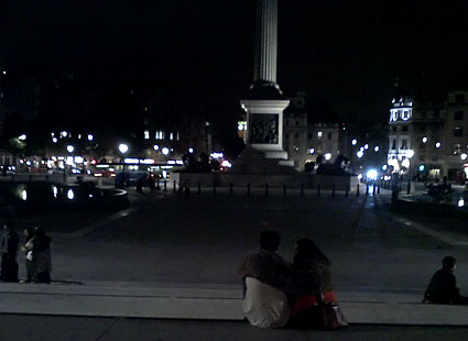 Trafalgar Square, midnight.