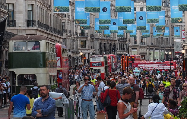 Bus Cavalcade in Regent Street moves on towards Oxford Circus, Sunday 22nd June 2014 