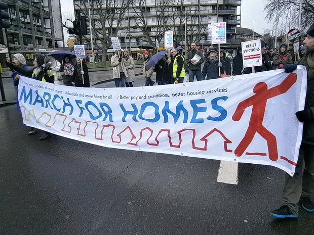 March For Homes protest over the London housing crisis, central London, 31st, January 2015