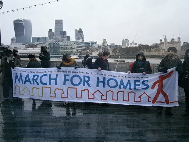 March For Homes protest over the London housing crisis, central London, 31st, January 2015