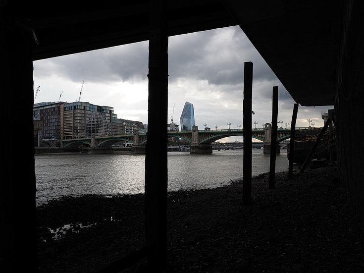 The north bank of the Thames at low tide: bridges, chains, nets and some mudlarking