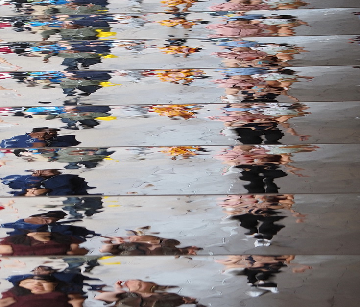 Oxford Street Reflections - abstract human shapes on a mirrored roof