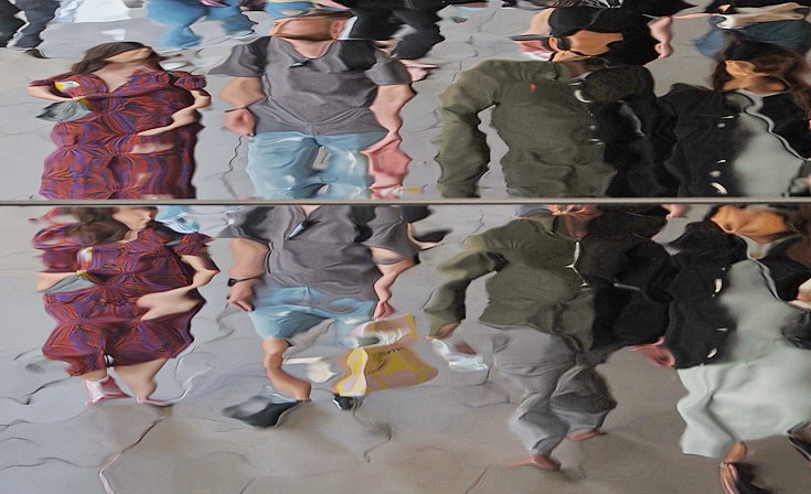 Oxford Street Reflections - abstract human shapes on a mirrored roof