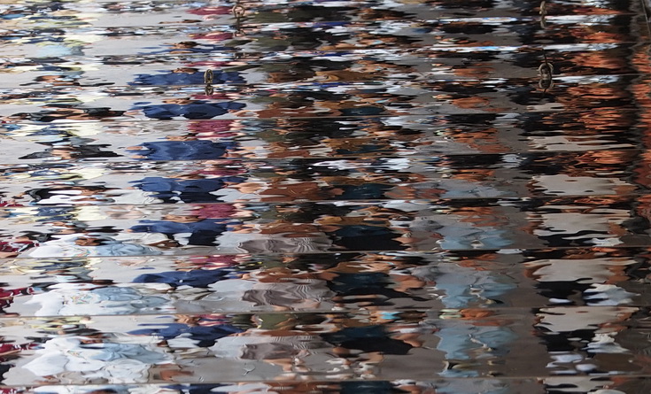 Oxford Street Reflections - abstract human shapes on a mirrored roof