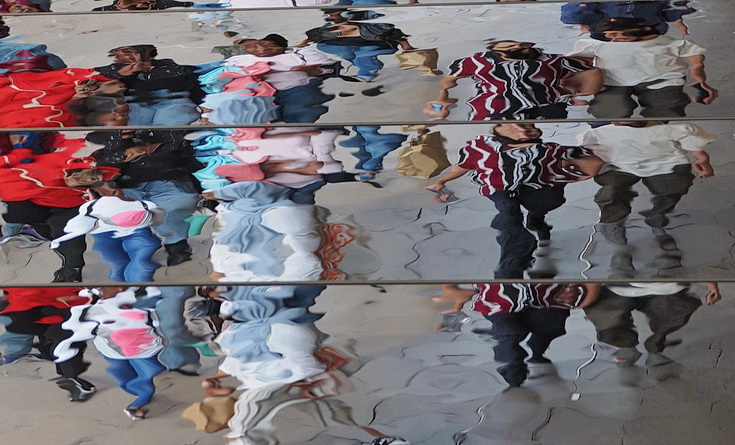 Oxford Street Reflections - abstract human shapes on a mirrored roof