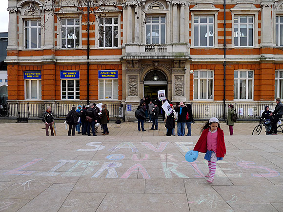 Save our libraries protest outside Brixton Library, Feb 5th 2011