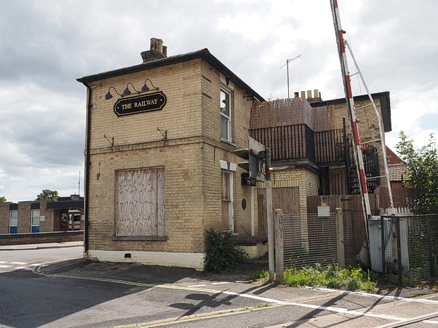 Photos of Saxmundham railway station and the closed Railway Pub, East Suffolk, England, August 2014