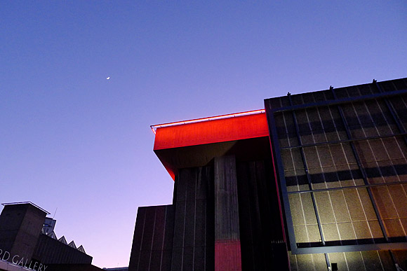 Southbank at dusk: Royal Festival Hall, Hayward Gallery and QE Hall