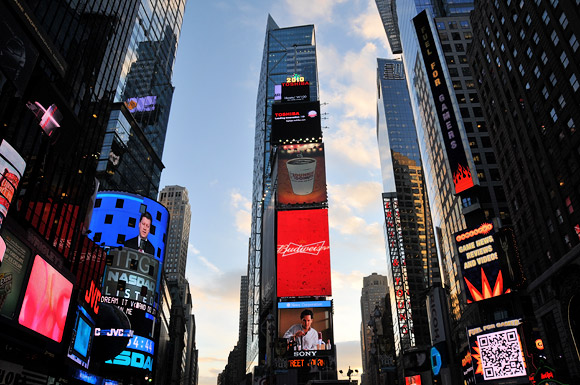 A twilight walk through Times Square, Manhattan, New York, NYC