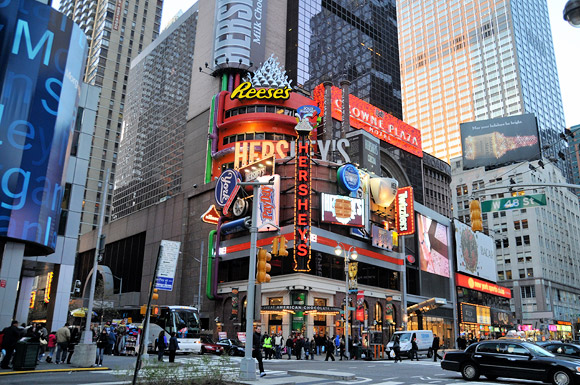 A twilight walk through Times Square, Manhattan, New York, NYC