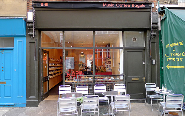Hanging out at Brill Music, Coffee & Bagels in Exmouth Market, London EC1