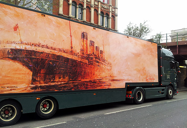 Painting of The Titanic on a flower lorry, Brixton