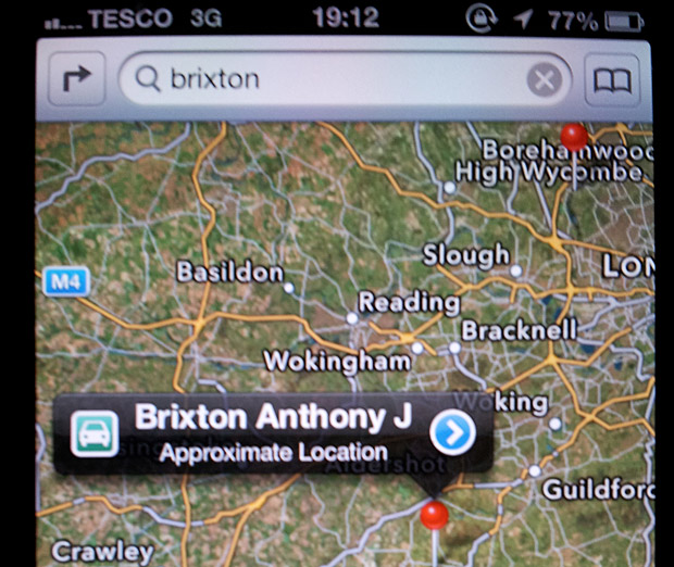 Here's where Brixton is according to Apple's new Maps app