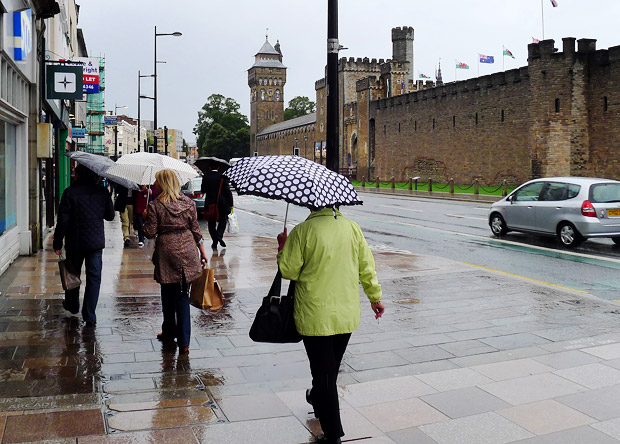A particularly rainy August Bank Holiday Monday in Cardiff, by Cardiff Castle