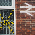 Pic of the day: Otford Station - broken window, hazard tape and BR symbol