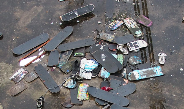 The Skateboard Graveyard of Hungerford Bridge continues to grow