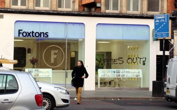 Brixton Foxtons gets "Yuppies Out" and "Yuck" graffiti
