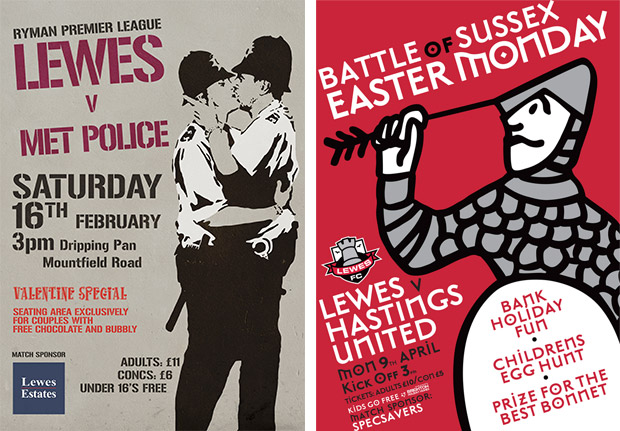The wonderful posters of Lewes FC, a member-owned lower league team