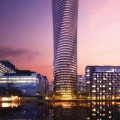 Work starts on the twisty 45-storey luxury Baltimore Tower in Canary Wharf, London