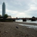 A walk along the Thames riverfront and beach by Vauxhall, south London