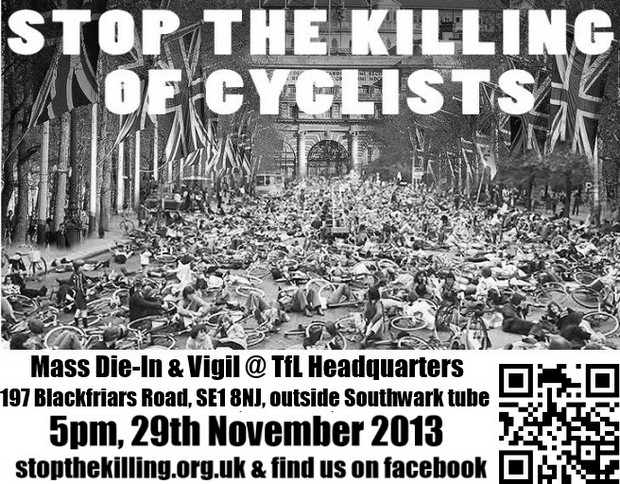 Stop The Killing Of Cyclists - Die-In and Vigil at TfL HQ in London, Friday 29th Nov