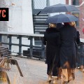 A rainswept stroll along the High Line public park, Manhattan, New York, USA